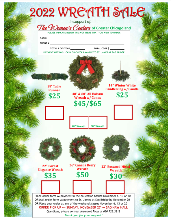 Wreath Sale St. James at Sag Bridge Lemont, IL